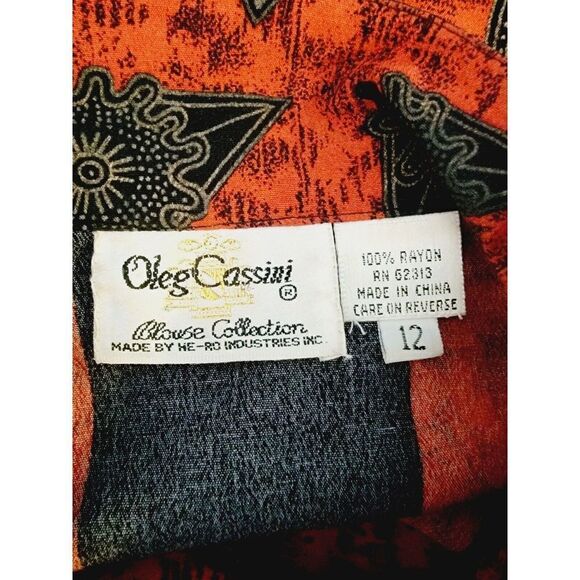 Oleg Cassini 12 Vintage Blouse Black‎ Red Asian Inspired L/S Mandarin Collar - Picture 7 of 7